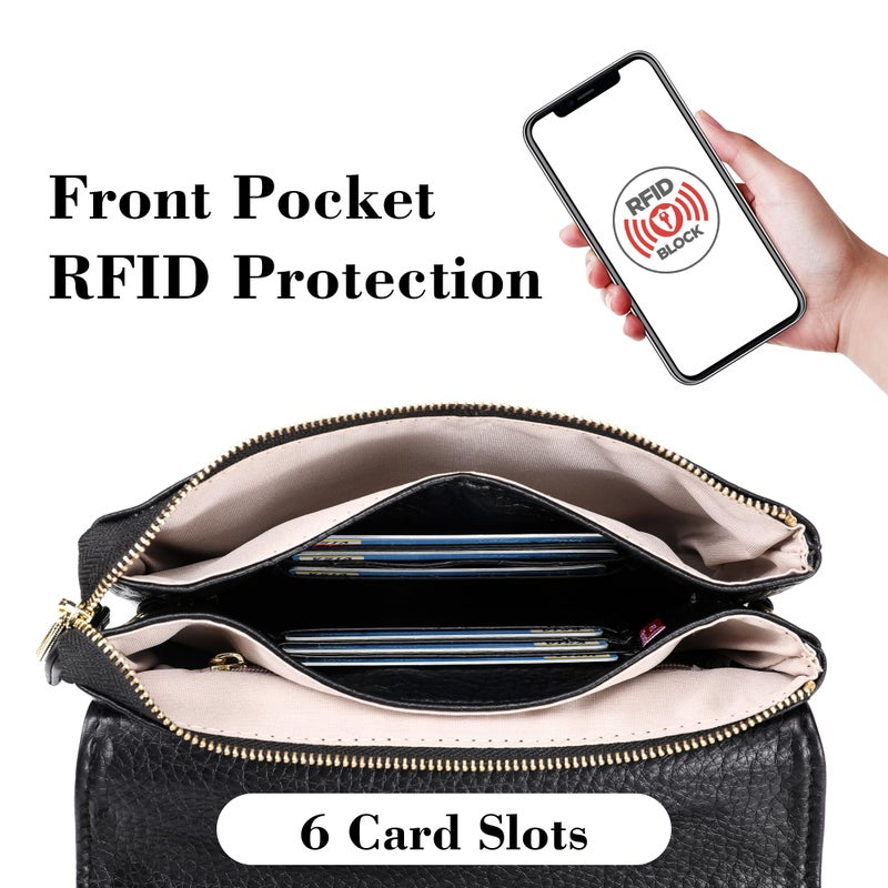 MINICAT RFID Blocking Small Crossbody Bags for Women Vegan Leather Mini Travel Purses Cell Phone Purse Cross Body Bag (Black Small) - Image 4